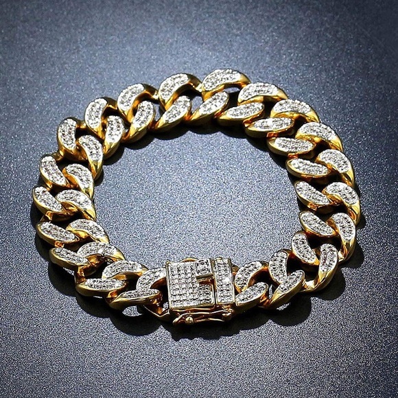14K Icy 8” Gold Cuban Chain Bracelet